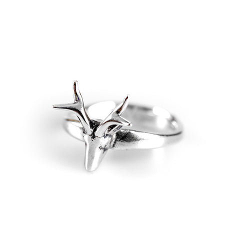 Miniature Stag Head Ring in Silver