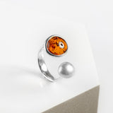 Open Double Pebble Ring in Silver and Cognac Amber