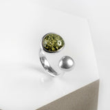 Open Double Pebble Ring in Silver and Green Amber