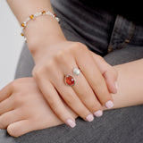 Open Double Pebble Ring in Silver and Cognac Amber