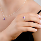 Round Charm Bead Ring in Silver and Amethyst