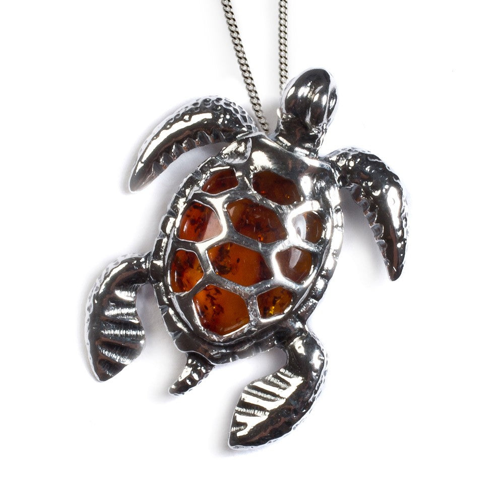 Sea Turtle Tortoise Necklace Cognac Amber
