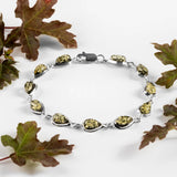 Classic Teardrop Link Bracelet in Silver and Green Amber